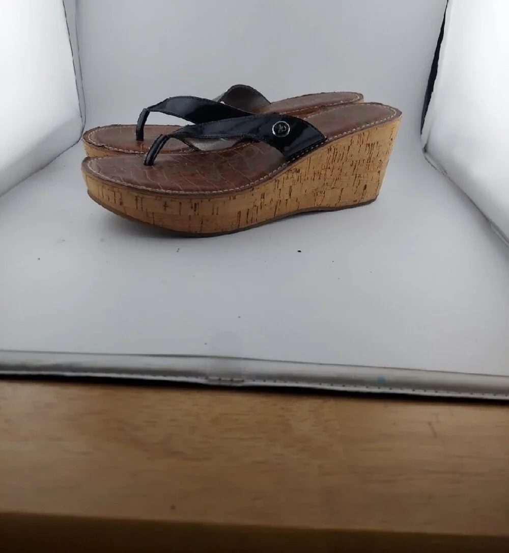 Sam Edelman Wedge Thong Sandals in Brown and Black - Women's Size 8m